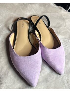 Express Lilac Pointed Toe Slingback Flats with Black Strap- Size 8 🪻